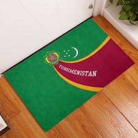 Turkmenistan Green Rubber Doormat with Crescent Moon and State Emblem Design