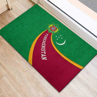 Turkmenistan Green Rubber Doormat with Crescent Moon and State Emblem Design