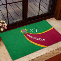 Turkmenistan Green Rubber Doormat with Crescent Moon and State Emblem Design