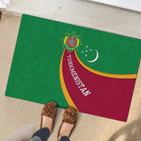Turkmenistan Green Rubber Doormat with Crescent Moon and State Emblem Design