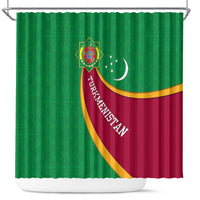 Turkmenistan Green Shower Curtain with Crescent Moon and State Emblem Design