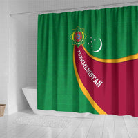 Turkmenistan Green Shower Curtain with Crescent Moon and State Emblem Design