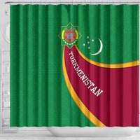 Turkmenistan Green Shower Curtain with Crescent Moon and State Emblem Design