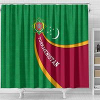 Turkmenistan Green Shower Curtain with Crescent Moon and State Emblem Design