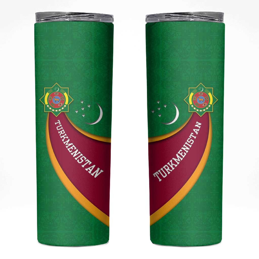 Turkmenistan Green Skinny Tumbler with Crescent Moon and State Emblem Design