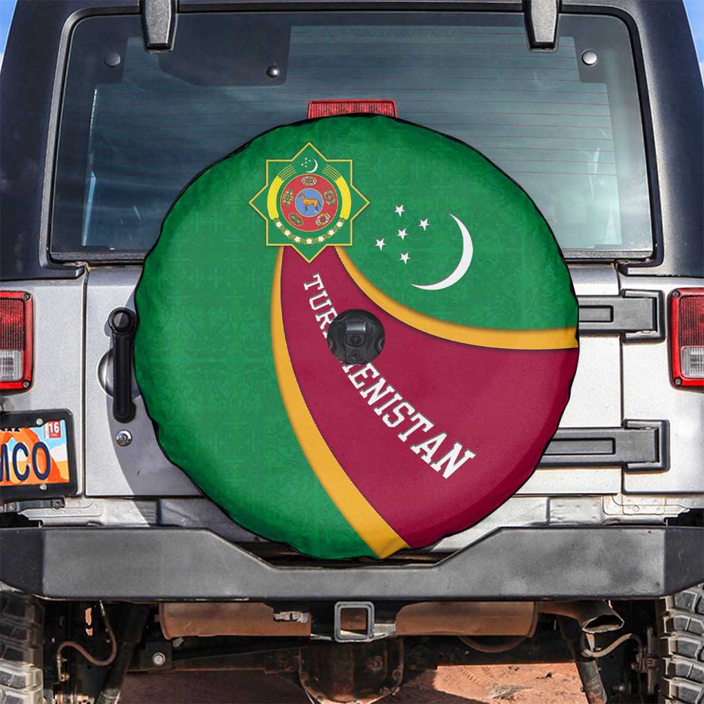 Turkmenistan Green Spare Tire Cover with Crescent Moon and State Emblem Design
