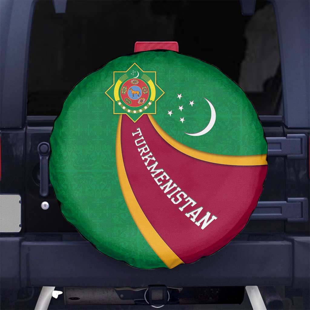 Turkmenistan Green Spare Tire Cover with Crescent Moon and State Emblem Design