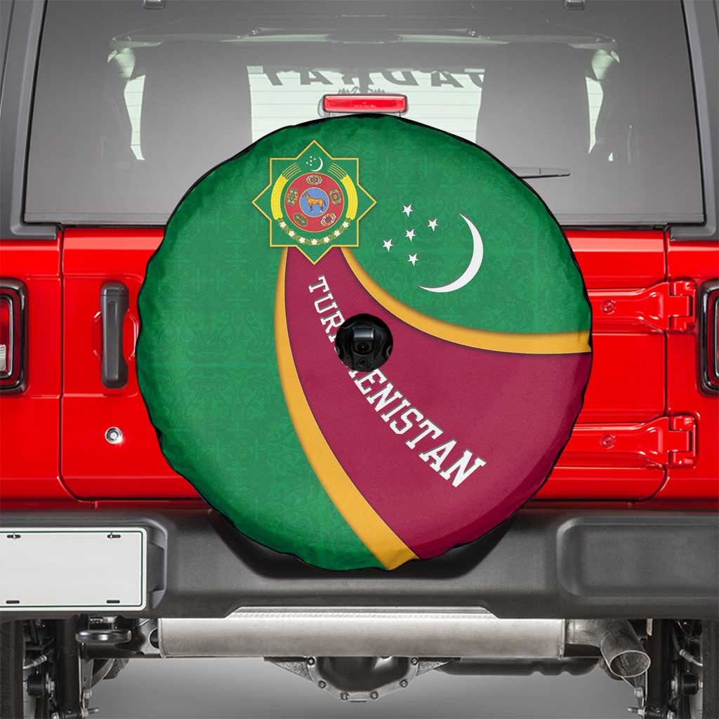 Turkmenistan Green Spare Tire Cover with Crescent Moon and State Emblem Design