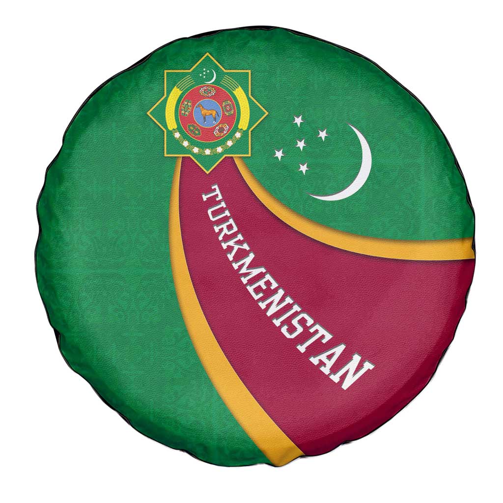Turkmenistan Green Spare Tire Cover with Crescent Moon and State Emblem Design