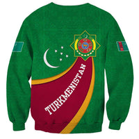 Turkmenistan Green Sweatshirt with Crescent Moon and State Emblem Design