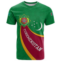 Turkmenistan Green T Shirt with Crescent Moon and State Emblem Design