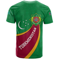 Turkmenistan Green T Shirt with Crescent Moon and State Emblem Design