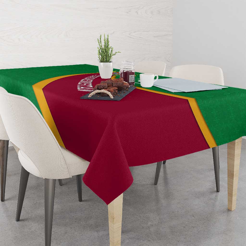 Turkmenistan Green Tablecloth with Crescent Moon and State Emblem Design