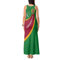 Turkmenistan Green Tank Maxi Dress with Crescent Moon and State Emblem Design