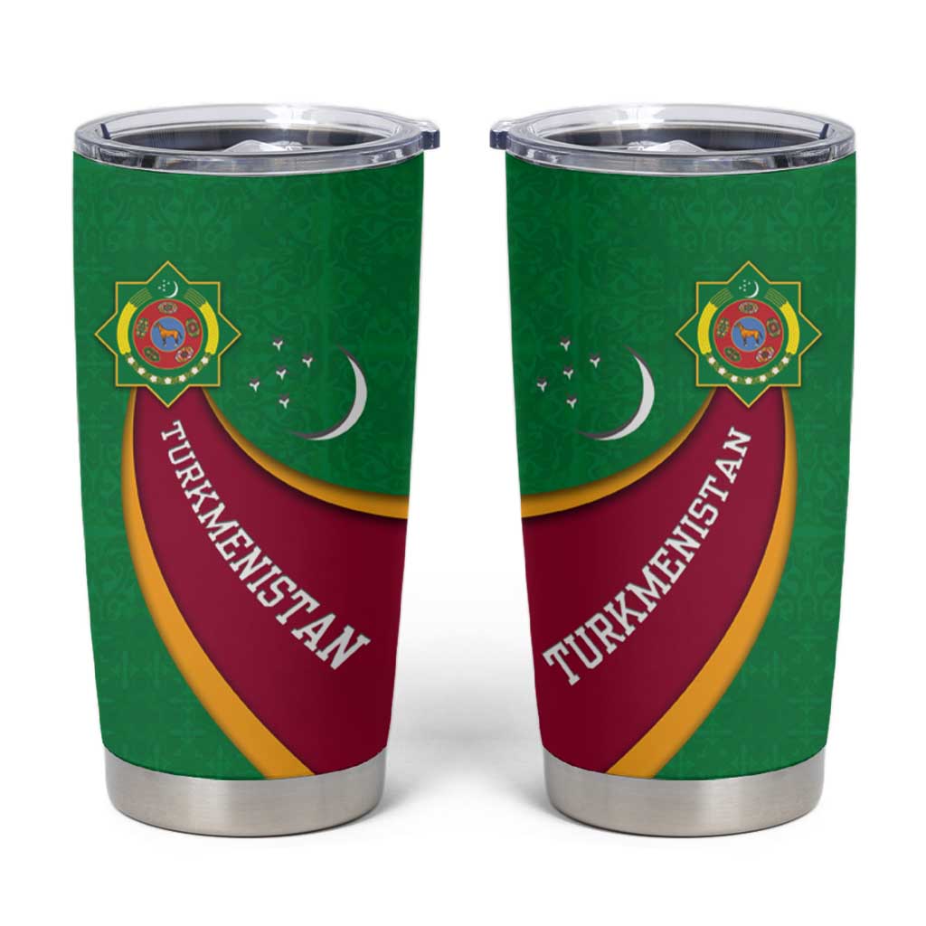 Turkmenistan Green Tumbler Cup with Crescent Moon and State Emblem Design