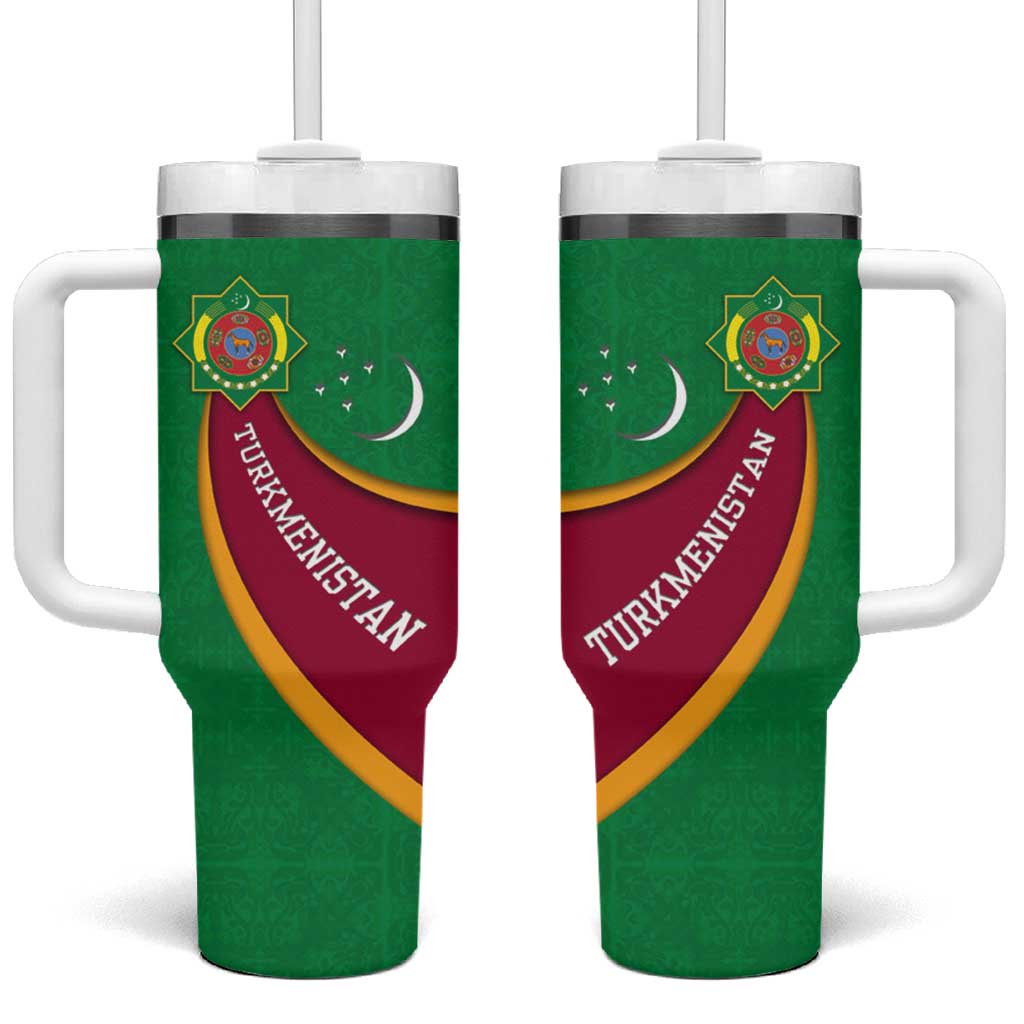 Turkmenistan Green Tumbler With Handle with Crescent Moon and State Emblem Design