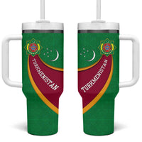 Turkmenistan Green Tumbler With Handle with Crescent Moon and State Emblem Design