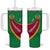 Turkmenistan Green Tumbler With Handle with Crescent Moon and State Emblem Design