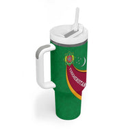 Turkmenistan Green Tumbler With Handle with Crescent Moon and State Emblem Design