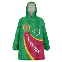 Turkmenistan Green Wearable Blanket Hoodie with Crescent Moon and State Emblem Design
