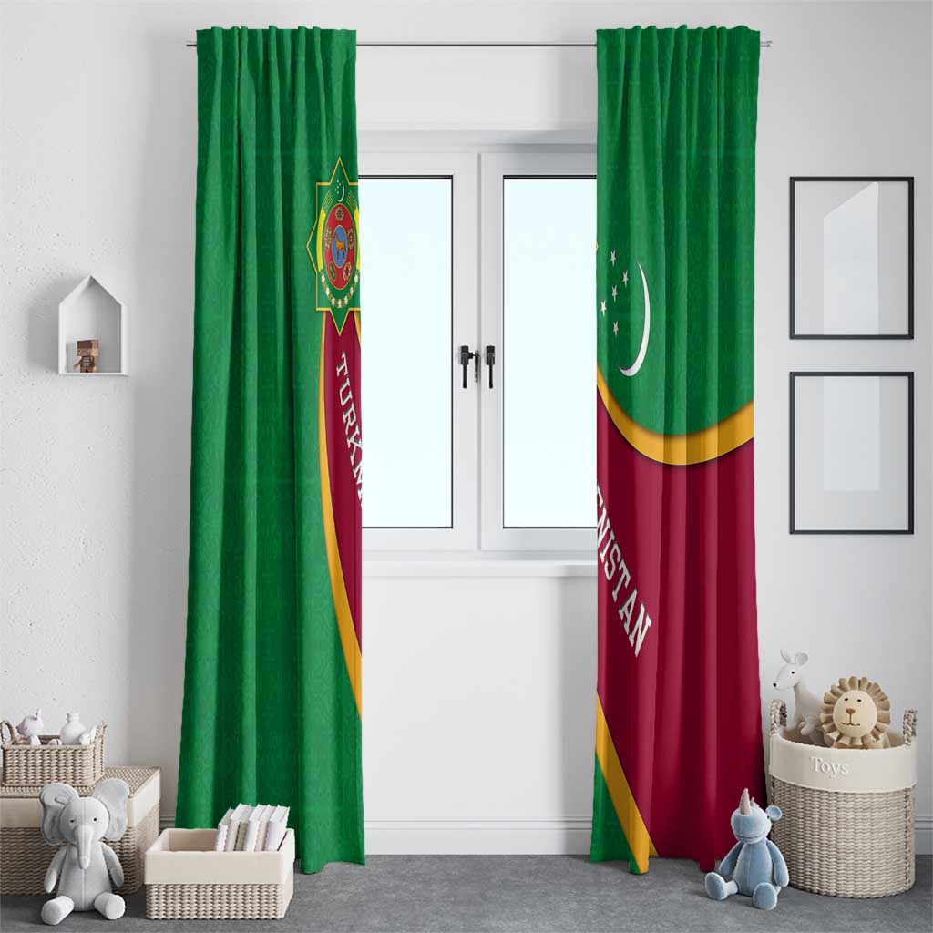 Turkmenistan Green Window Curtain with Crescent Moon and State Emblem Design