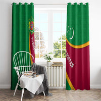 Turkmenistan Green Window Curtain with Crescent Moon and State Emblem Design