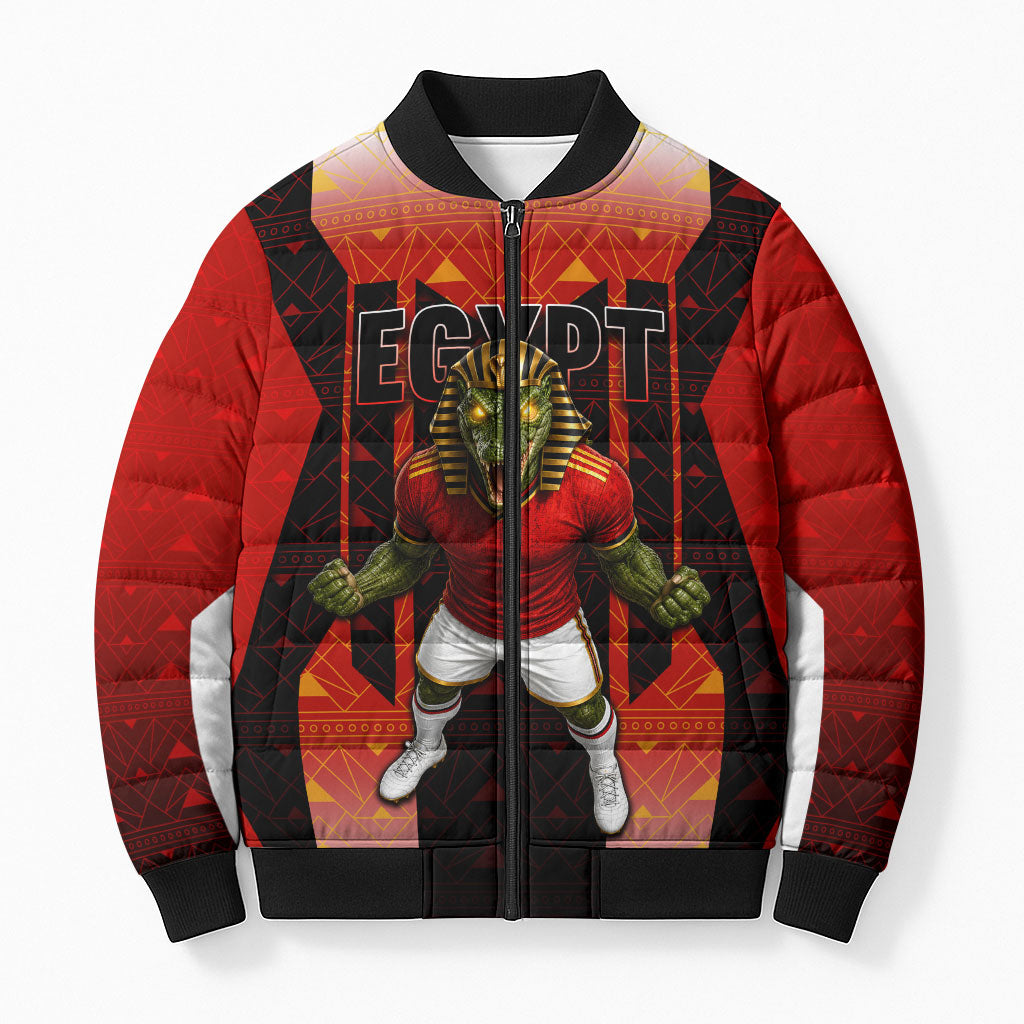 Personalized Egypt Soccer Sobek Crocodile Mascot Bomber Puffer Jacket Pharaoh Mascot Egyptian Hieroglyphic