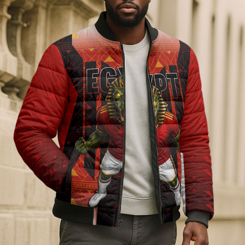 Personalized Egypt Soccer Sobek Crocodile Mascot Bomber Puffer Jacket Pharaoh Mascot Egyptian Hieroglyphic