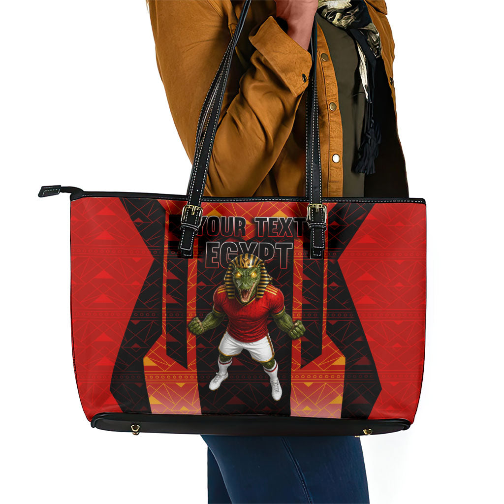 Personalized Egypt Soccer Sobek Crocodile Mascot Leather Tote Bag Pharaoh Mascot Egyptian Hieroglyphic
