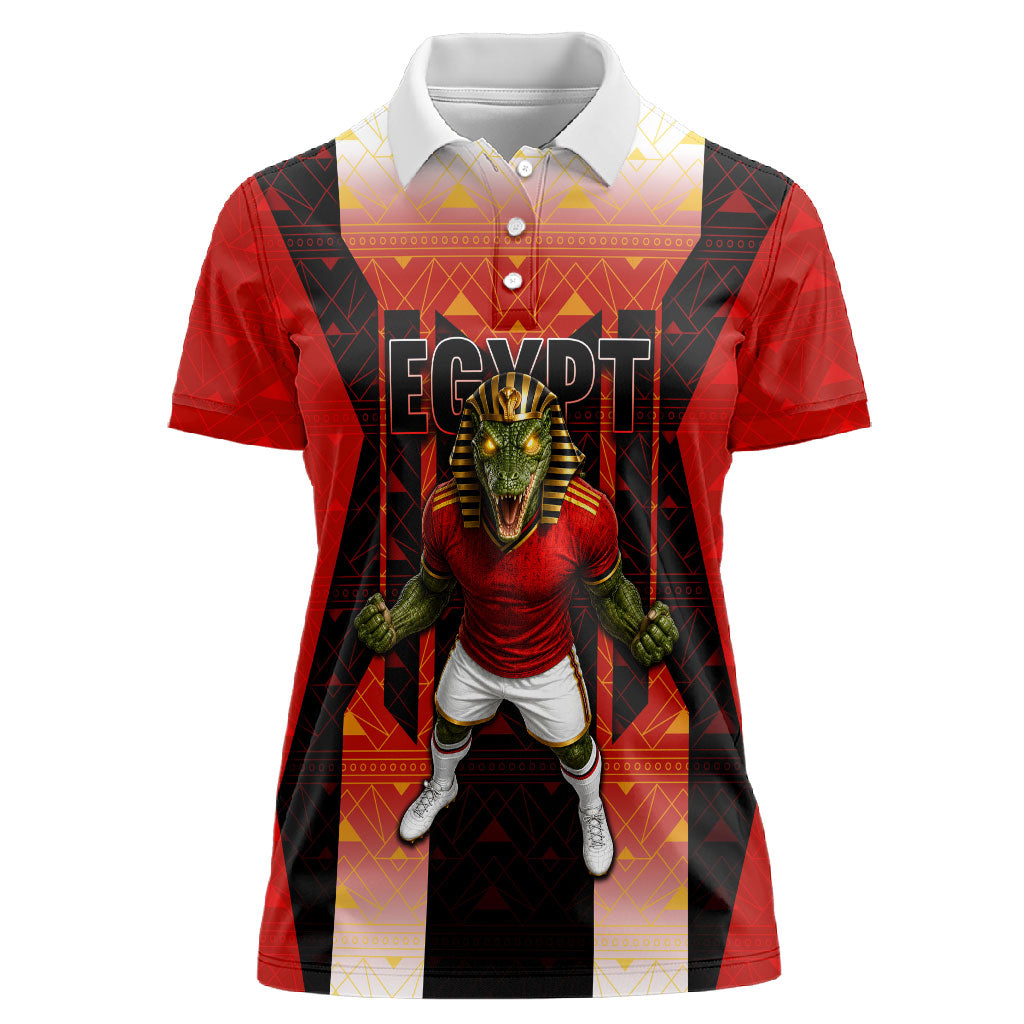 Personalized Egypt Soccer Sobek Crocodile Mascot Women Polo Shirt Pharaoh Mascot Egyptian Hieroglyphic