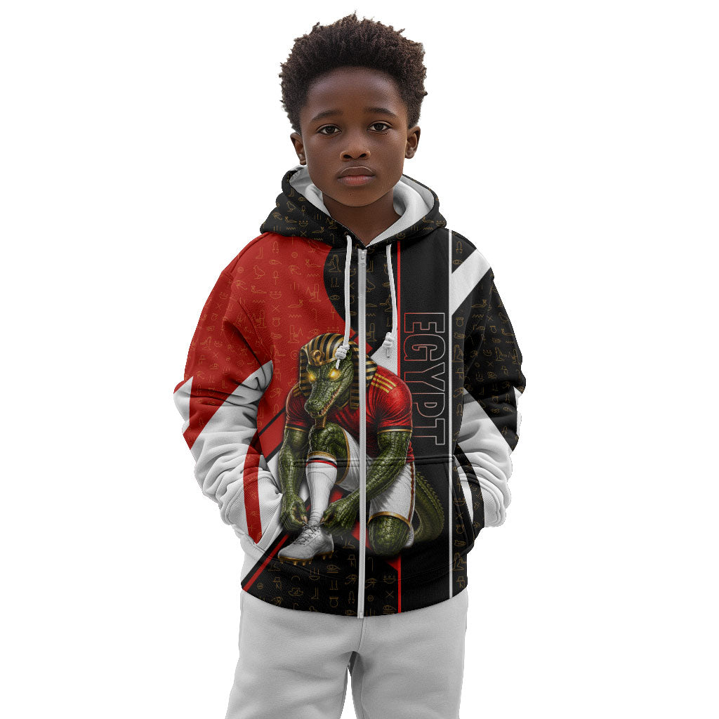 Personalized Egypt Soccer Sobek Crocodile Mascot Kid Hoodie Ancient Egyptian Hieroglyphic Stripe