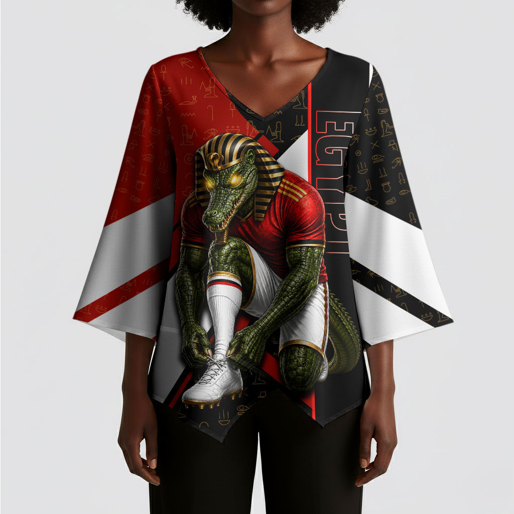 Personalized Egypt Soccer Sobek Crocodile Mascot Kimono Sleeve Blouse Ancient Egyptian Hieroglyphic Stripe