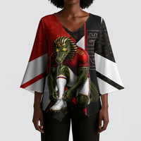 Personalized Egypt Soccer Sobek Crocodile Mascot Kimono Sleeve Blouse Ancient Egyptian Hieroglyphic Stripe
