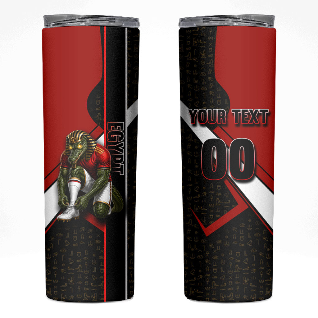 Personalized Egypt Soccer Sobek Crocodile Mascot Skinny Tumbler Ancient Egyptian Hieroglyphic Stripe