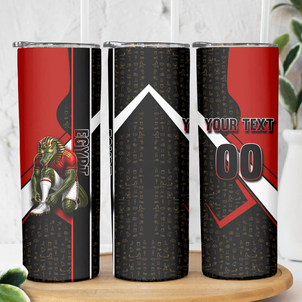 Personalized Egypt Soccer Sobek Crocodile Mascot Skinny Tumbler Ancient Egyptian Hieroglyphic Stripe