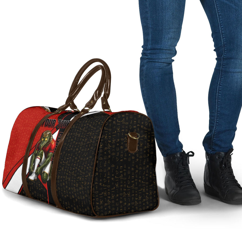 Personalized Egypt Soccer Sobek Crocodile Mascot Travel Bag Ancient Egyptian Hieroglyphic Stripe