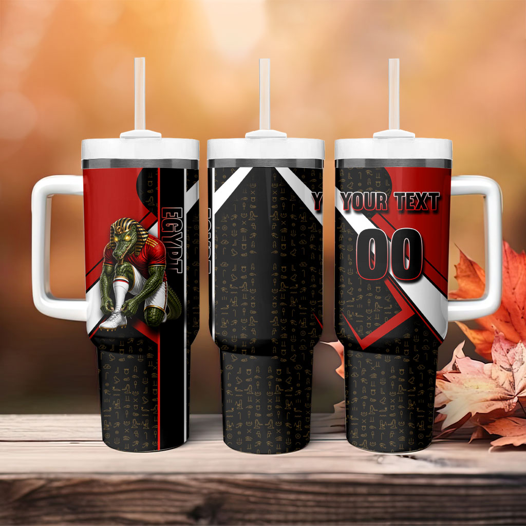 Personalized Egypt Soccer Sobek Crocodile Mascot Tumbler With Handle Ancient Egyptian Hieroglyphic Stripe