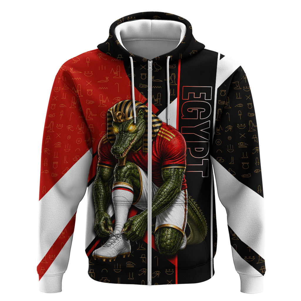 Personalized Egypt Soccer Sobek Crocodile Mascot Zip Hoodie Ancient Egyptian Hieroglyphic Stripe