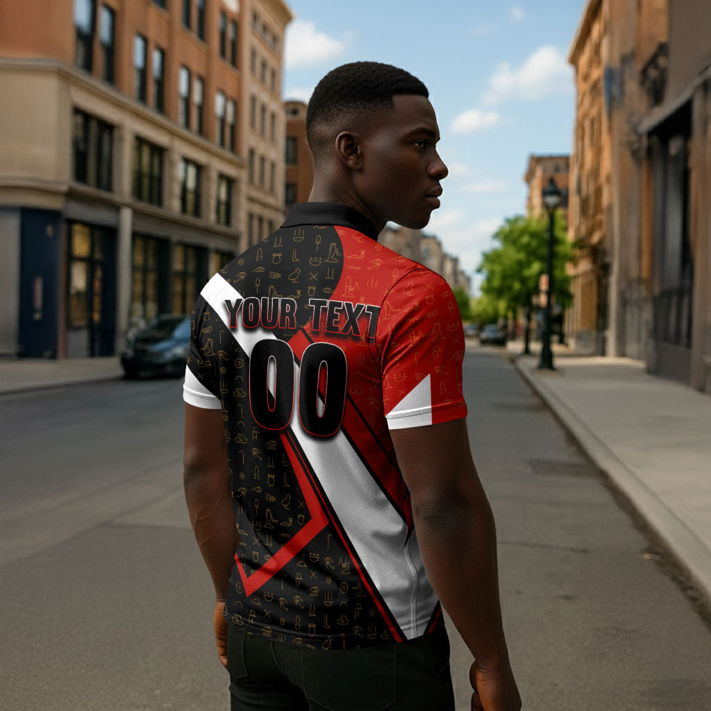 Personalized Egypt Soccer Sobek Crocodile Mascot Zipper Polo Shirt Ancient Egyptian Hieroglyphic Stripe