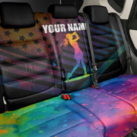 Colorful Golf Back Car Seat Cover Watercolor American Flag Female Golfer Silhouette in Rainbow Gradient - Wonder Print Shop
