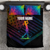 Colorful Golf Bedding Set Watercolor American Flag Female Golfer Silhouette in Rainbow Gradient - Wonder Print Shop