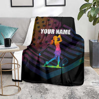Colorful Golf Blanket Watercolor American Flag Female Golfer Silhouette in Rainbow Gradient - Wonder Print Shop