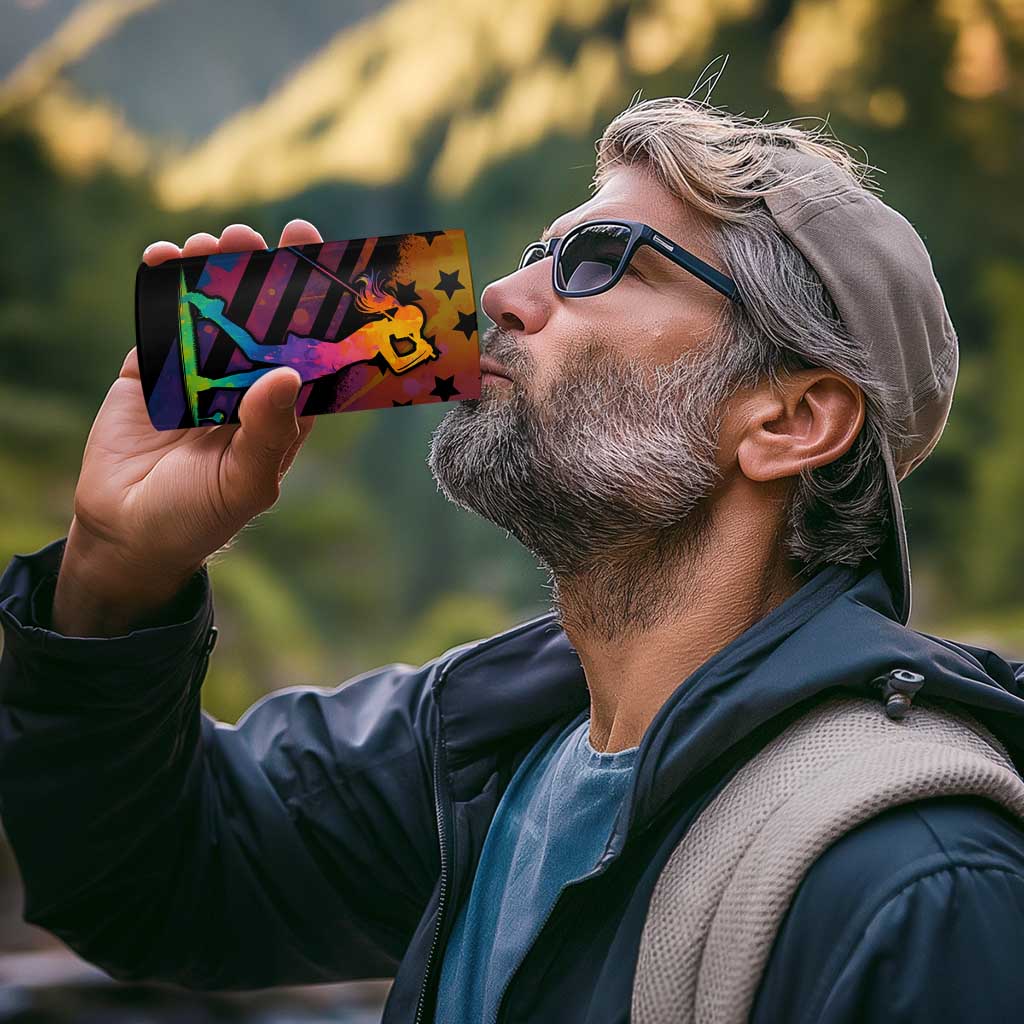 Colorful Golf 4 in 1 Can Cooler Tumbler Watercolor American Flag Female Golfer Silhouette in Rainbow Gradient - Wonder Print Shop