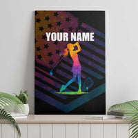 Colorful Golf Canvas Wall Art Watercolor American Flag Female Golfer Silhouette in Rainbow Gradient - Wonder Print Shop
