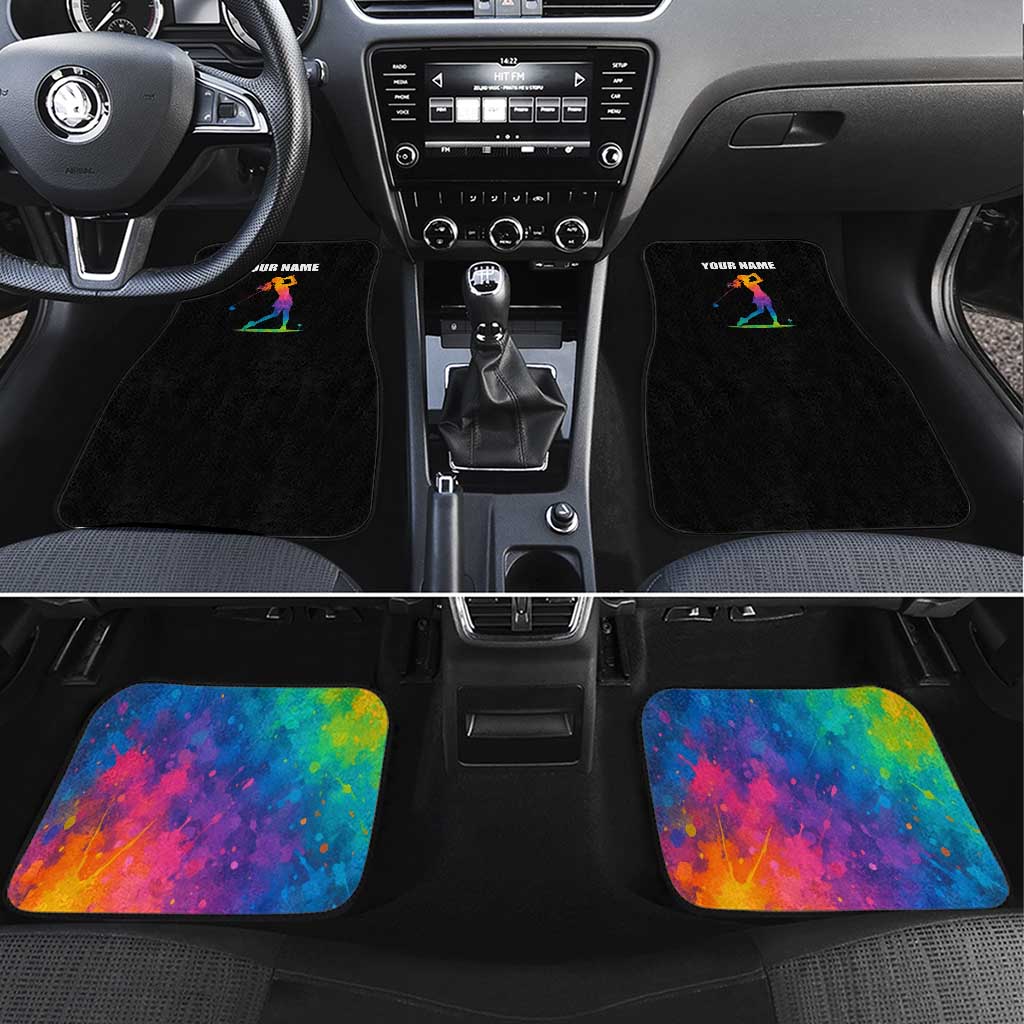 Colorful Golf Car Mats Watercolor American Flag Female Golfer Silhouette in Rainbow Gradient - Wonder Print Shop