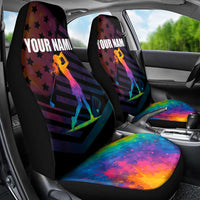 Colorful Golf Car Seat Cover Watercolor American Flag Female Golfer Silhouette in Rainbow Gradient - Wonder Print Shop