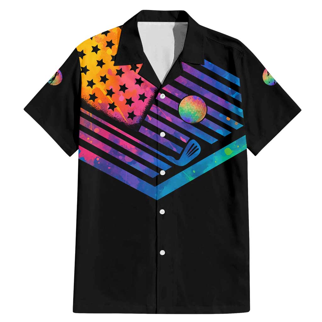 Colorful Golf Family Matching Mermaid Dress and Hawaiian Shirt Watercolor American Flag Female Golfer Silhouette in Rainbow Gradient - Wonder Print Shop