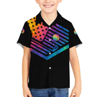 Colorful Golf Family Matching Off The Shoulder Long Sleeve Dress and Hawaiian Shirt Watercolor American Flag Female Golfer Silhouette in Rainbow Gradient - Wonder Print Shop