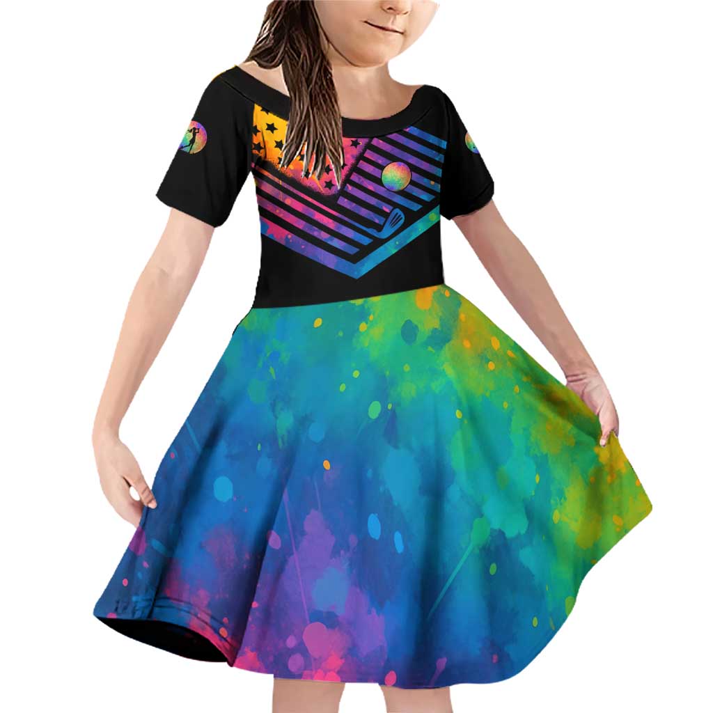Colorful Golf Family Matching Off Shoulder Short Dress and Hawaiian Shirt Watercolor American Flag Female Golfer Silhouette in Rainbow Gradient - Wonder Print Shop