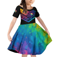 Colorful Golf Family Matching Off Shoulder Short Dress and Hawaiian Shirt Watercolor American Flag Female Golfer Silhouette in Rainbow Gradient - Wonder Print Shop